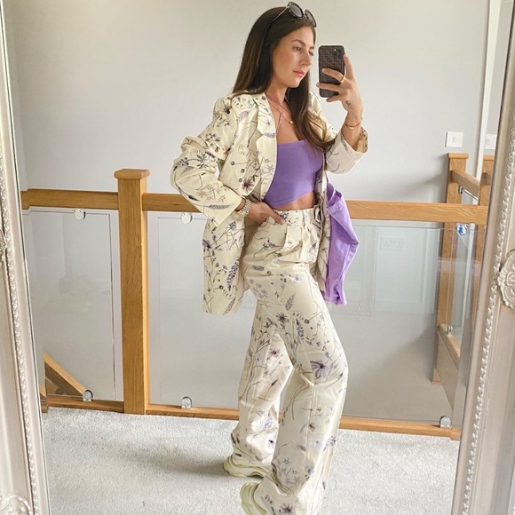 ❗️Last❗️H&M Beige Floral Print Linen Blend Oversized Blazer - Picture 2 of 11